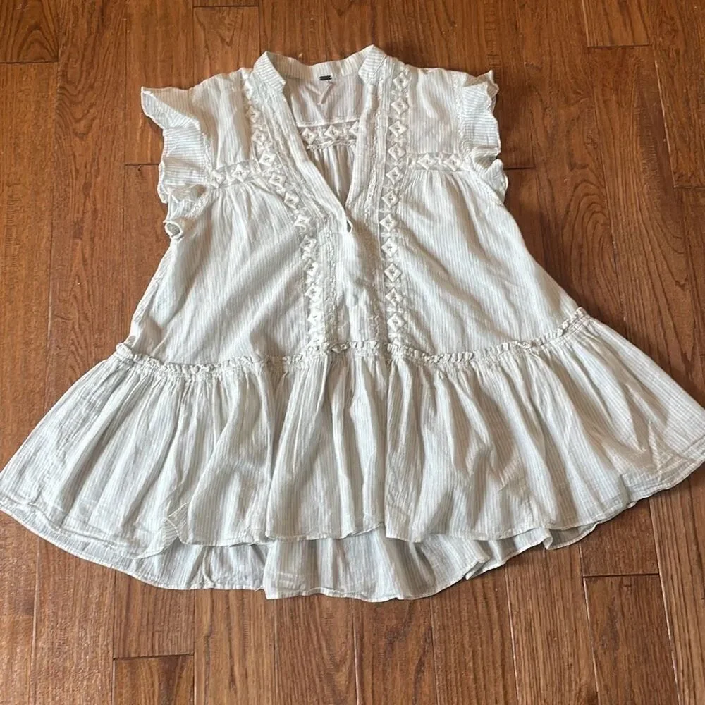 Free people baby blues lace embroidered trim tunic babydoll top xs